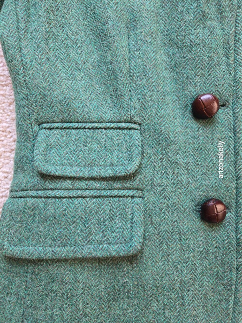 NWOT J. Crew Hacking Blazer Jacket 100% Wool Herringbone Green Leather Buttons 0 - Picture 12 of 16